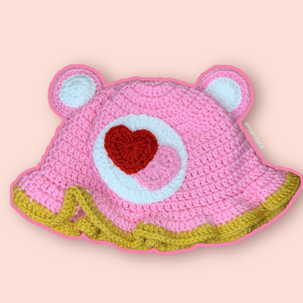 Care Bears Love-A-Lot bear crocheted bucket hat 💗❤️